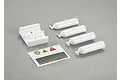 Killerbody plastic oxygen bottle set including four white cylindrical bottles, a mounting bracket, and a decal sheet with warning symbols.