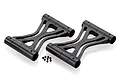 Two black aluminium Rovan quick release roll cage braces with small grub screws on a white background.