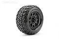 A single Jetko 1/8 scale MT 3.8 Ex-Rockform tyre mounted on a black Claw rim, shown against a white background.