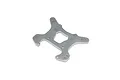 A gunmetal grey aluminium front shock tower for an RC car, featuring multiple mounting holes and a central cutout, isolated on a white background.