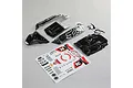 Losi 1/10 scale Tenacity DB Pro Fox Racing body set including painted body panels, interior cockpit, and a decal sheet on a grey background.