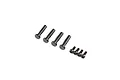 A set of four black metal king pins and four black metal screws for RC vehicles on a white background.