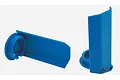 Two blue RPM shock shaft guards for Traxxas X-Maxx RC cars, shown from different angles against a plain background.