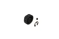 ARRMA 25T 1Mod Safe-D8 pinion gear with a small grub screw and an E-clip on a white background.