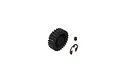 ARRMA Steel 27T 1Mod Safe-D8 Pinion Gear with a small grub screw and an E-clip on a white background.