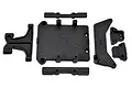 A set of black plastic RPM RC ESC cage components for the 1/5 X-Maxx, laid out on a white background.