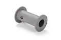 A grey plastic winch spool component for a Traxxas RC vehicle, shown from an angled perspective against a white background.