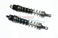 Two black aluminium RC shock absorbers with silver springs, branded with GPM logo, isolated on a white background.