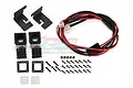 GPM Racing black spotlight kit including two LED lights, mounting brackets, housings, and various screws on a white background.