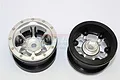 Two GPM Racing 2.2 inch beadlock rims for RC crawlers, featuring a silver six-spoke design and black outer rings.