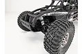 Close-up of a T-Bone Racing front bumper installed on a Losi Lasernut XV4 RC rock racer against a white background.