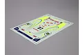 A Killerbody Subaru rally racing decal sheet featuring neon yellow accents, Subaru logos, and racing numbers on a light grey background.