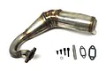 Rovan 5IVE-T stainless steel V3 tuned exhaust pipe set with mounting hardware and gaskets on a white background.