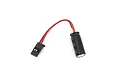 A black cylindrical receiver capacitor with a red and black wire lead ending in a standard black plastic RC servo-style connector.