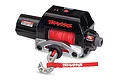 Traxxas Pro Scale Winch for 1/10 TRX-4 and TRX-6 RC crawlers, featuring a black housing, red winch line, and metal hook on a white background.