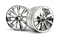 Two shiny chrome-finished RC car rims with a multi-spoke design, shown against a plain white background.