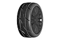A single GRP 1/8 scale GT-T03 REVO-XM4 RC car wheel with a black multi-spoke rim and treaded rubber tyre, isolated on a white background.