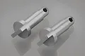 Two silver-coloured metal Rovan main gear cover mounting posts with a cylindrical body and a slotted base.