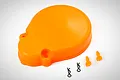 An orange Rovan RC gear cover with two orange mounting posts and two black metal R-clips on a white background.