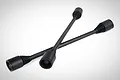 Two black Rovan Baja super extended drive shafts for RC cars, crossed over each other on a plain white background.