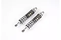 Two silver aluminium RC front shock absorbers with black springs on a white background.