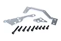 Rovan silver aluminium engine brace mounts and a set of black hex screws on a white background.