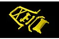 A set of bright yellow plastic RC roll bar components arranged on a black background.