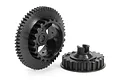 Two black plastic spur gears for HPI Micro RS4 RC cars, showing the 58-tooth gear and a smaller drive gear on a white background.
