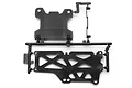 A black plastic parts tree containing an upper deck and associated components for an HPI Micro RS4 RC car.