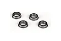 Four Losi flanged ball bearings with rubber seals arranged on a white background.