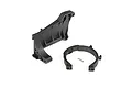 Traxxas motor mount components for Maxx RC vehicle including a black plastic mount, a circular motor clamp, and a small metal pin.