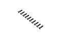 A set of ten black metal countersunk head screws with hex drive sockets, arranged in a diagonal line on a white background.