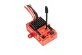 ARRMA Mega SRS 3-in-1 integrated ESC unit with a red plastic casing, black heatsink, and antenna.