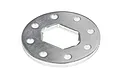 A single silver-coloured metal RC brake disc with a hexagonal center hole and eight small circular holes around the perimeter.