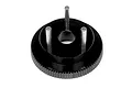 A black 3-pin flywheel for an RC engine, shown from a top-down angle against a white background.