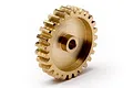 A brass 27-tooth pinion gear for RC vehicles, shown at an angle against a plain white background.