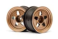 Two bronze-colored Fifteen52 Tarmac R43 RC car rims with a five-spoke design, shown against a white background.