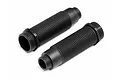 Two black threaded plastic RC shock bodies for HPI Firestorm and Blitz models.