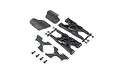 TLR 8X Elite rear suspension arms set including molded plastic arms, mud guards, flat plates, and screws on a white background.