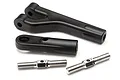 HPI Savage adjustable upper suspension arm set components including black plastic arms and threaded metal turnbuckles.