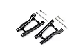 Two black aluminium rear suspension arms for an RC car by Yeah Racing, shown with four metal hinge pins on a white background.