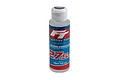 A bottle of Factory Team 27.5w silicone shock fluid for RC cars, featuring a blue, white, and red label on a clear plastic bottle.
