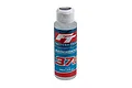 A bottle of Factory Team 37.5w silicone shock oil, 118ml, with a white cap and blue and red label.