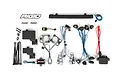 Traxxas TRX-4 Land Rover Defender LED light kit including light bar, wiring harnesses, mounting brackets, and hardware on a white background.