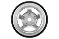 A single silver 5-slot aluminium beadlock RC wheel rim viewed from the front against a white background.
