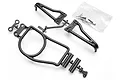 HPI Savage roll cage parts set including black plastic frame components on a sprue and a small bag of screws and clips on a white background.