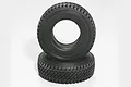 Two black rubber RC crawler tyres stacked on a plain white background.