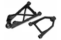 HPI Racing front upper and lower suspension arms for Baja 5B/5SC/5T RC cars, shown in black molded plastic.
