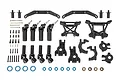 Traxxas Black Extreme Heavy Duty Upgrade Kit 9080 including drive shafts, suspension arms, and hardware components laid out on a white background.