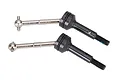 Two Traxxas steel rear driveshafts with black CV joints and silver shafts, shown against a white background.
